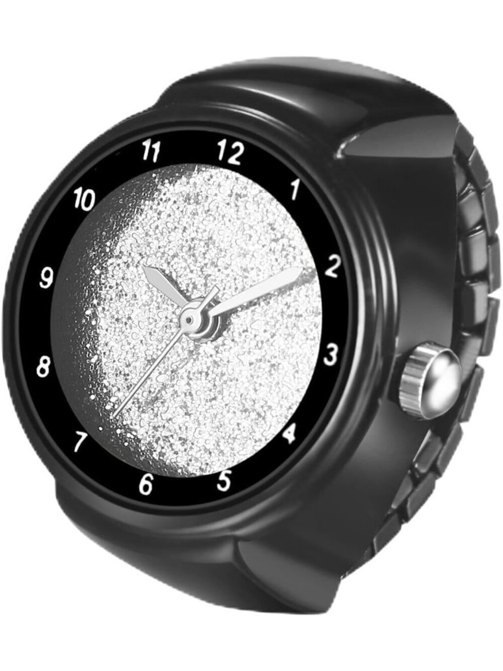 Unisex Black And Grey Analog Quartz Arabic Numerals Stainless Steel Ring Watch